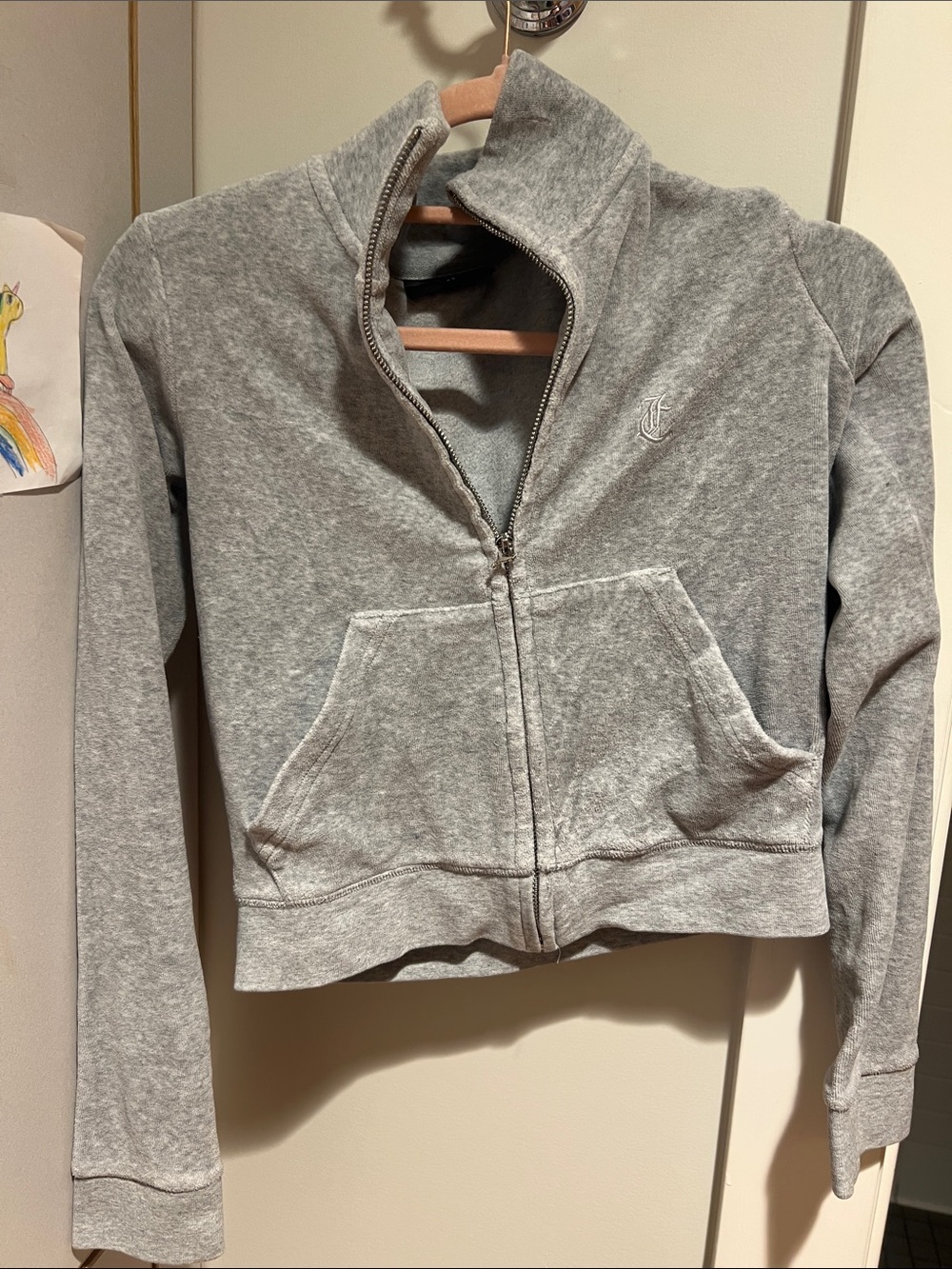 Juicy Couture Gray Cropped Zip-Up Bomber Jacket